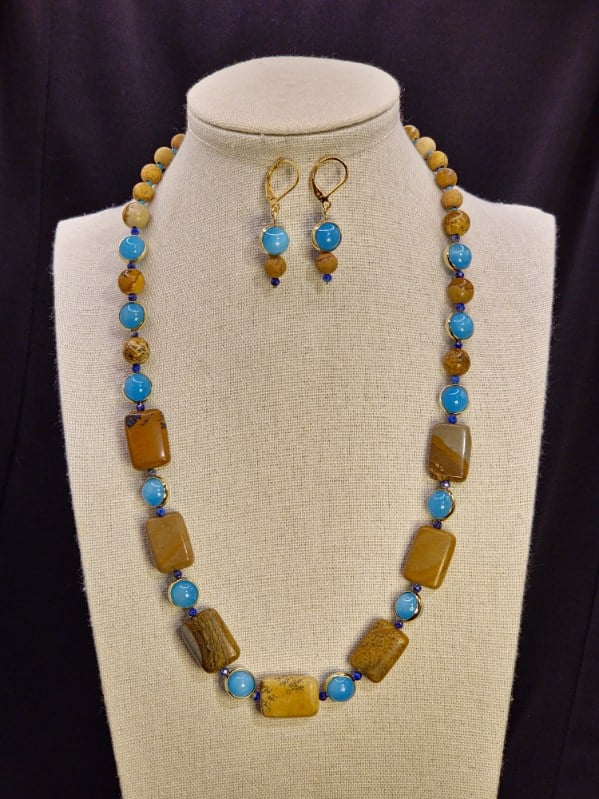An Elegant Combination of Pictures Jasper, Malasian Jade Dyed Quartz and Lapis Lazuli