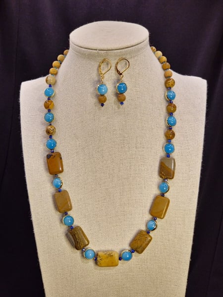 An Elegant Combination of Pictures Jasper, Malasian Jade Dyed Quartz and Lapis Lazuli