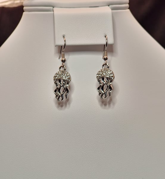 Silver Rhinestone Jellyfish Earrings with stainless steel ear wires