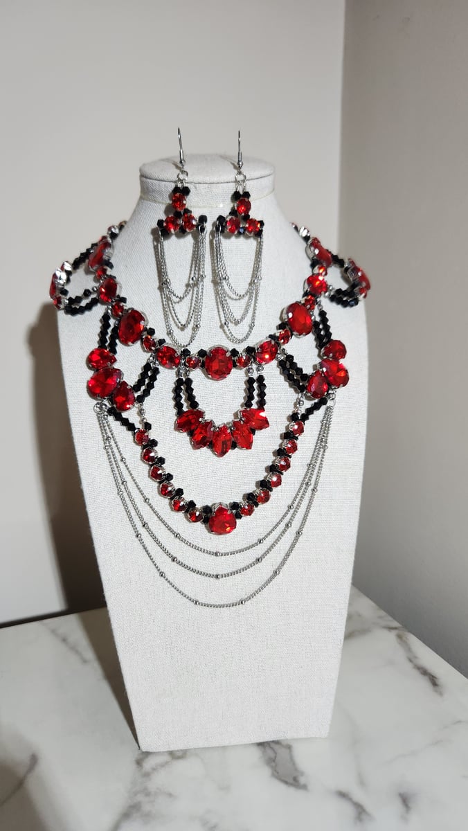A beautiful Victorian Gothic Choker made with Red Rhinestones