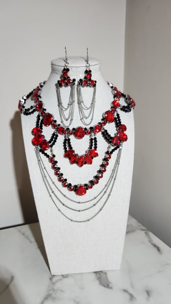 A beautiful Victorian Gothic Choker made with Red Rhinestones