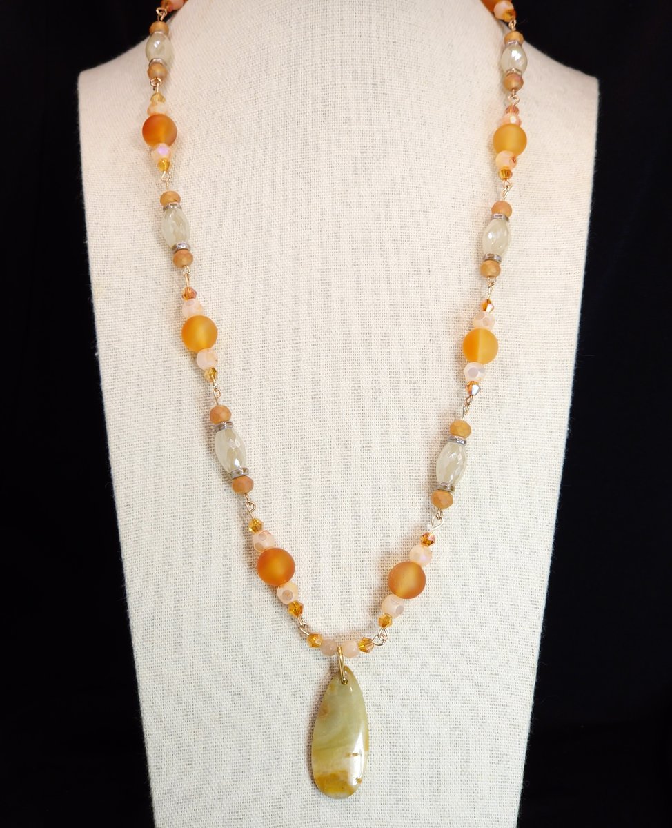 This sandy palate necklace features a Flower Amazonite Pendant and Matte Citrine
