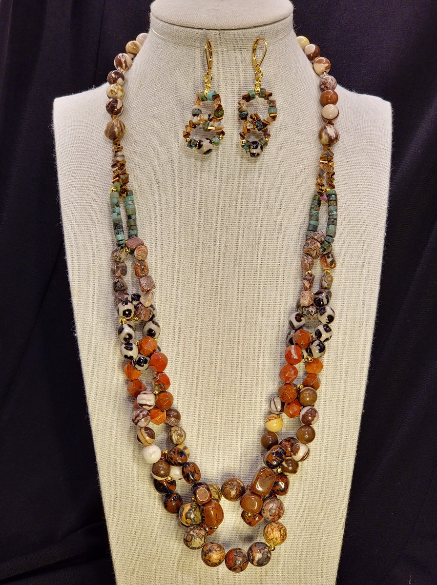 A Variety of Jasper make up this beaded chain link design. Features Leopardskin Jasper, Zebra Jasper, Red Rainbow Jasper and Jasper Heishe Beads