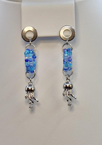 Rhinestone Jellyfish Charms, glass seed beads and stainless steel earrings