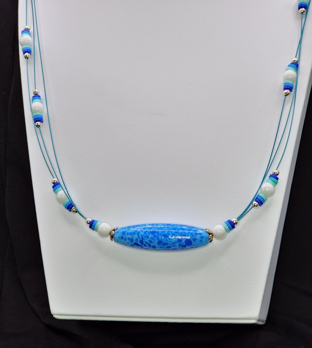 Multi Strand Necklace with blue focal — another view