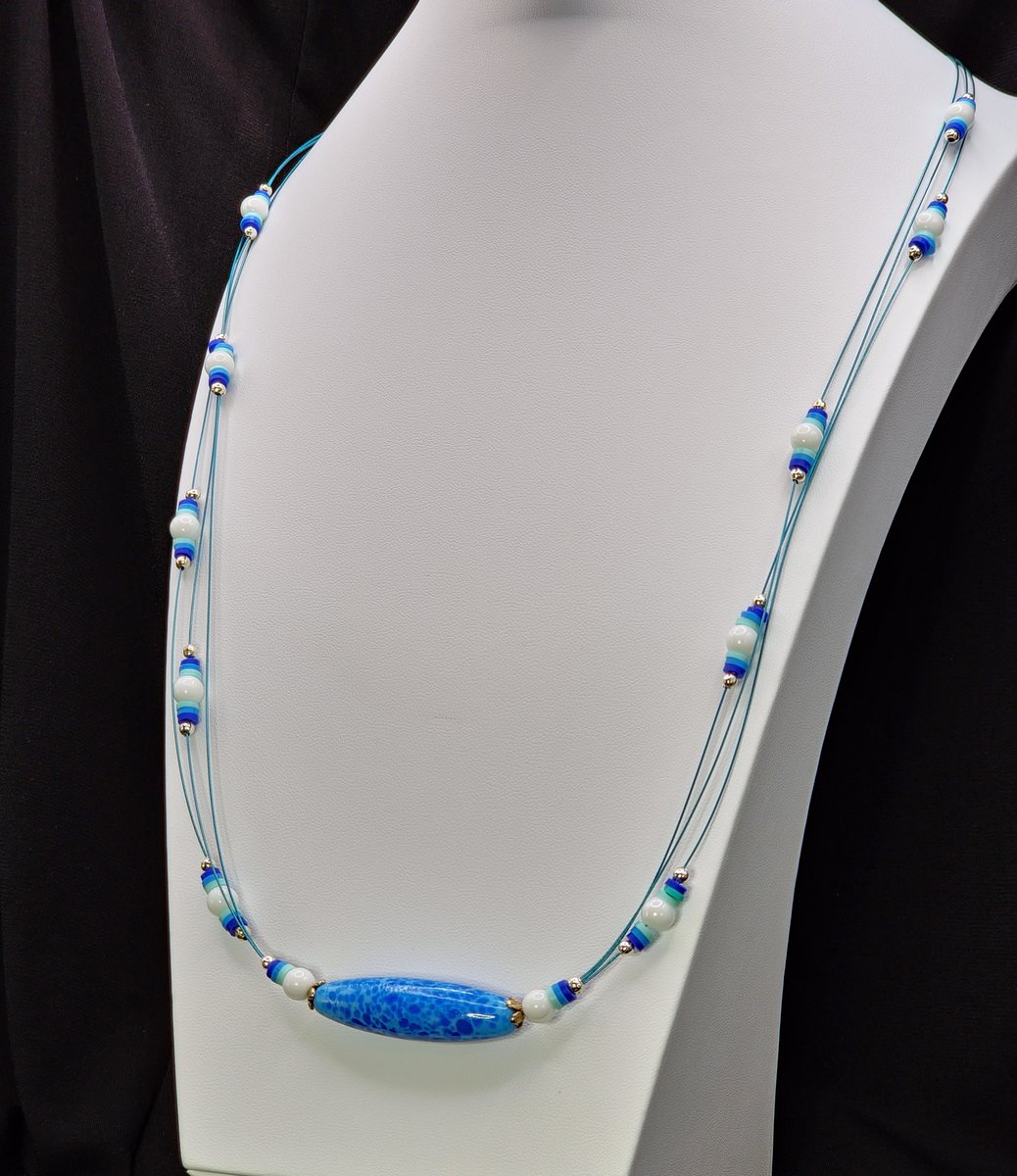 Multi Strand Necklace with blue focal — another view