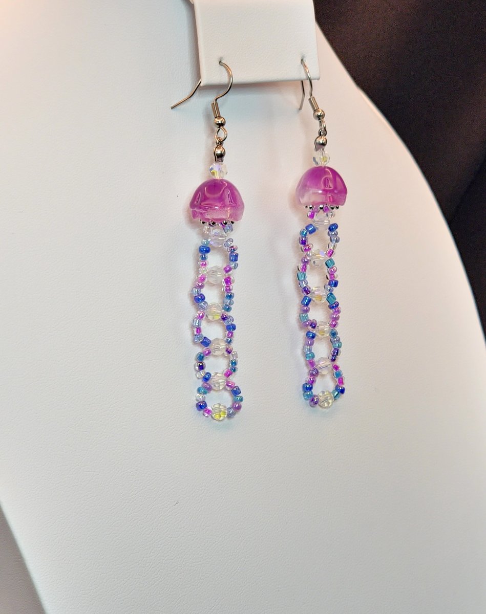 Pink Jellyfish Dangle earrings — another view